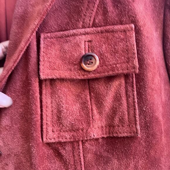 Vintage 100% Genuine Leather Suede Burgundy Red Women's Jacket Blazer Size 15/16 - Picture 10 of 12